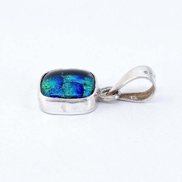 Vintage Artisan Sterling Silver 925 Blue Green Dichroic Glass Pendant - Picture 3 of 7